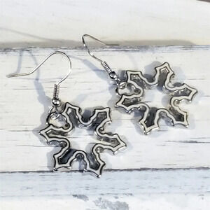 Enameled Snowflake Drops Silver White Winter Christmas Holidays Earring